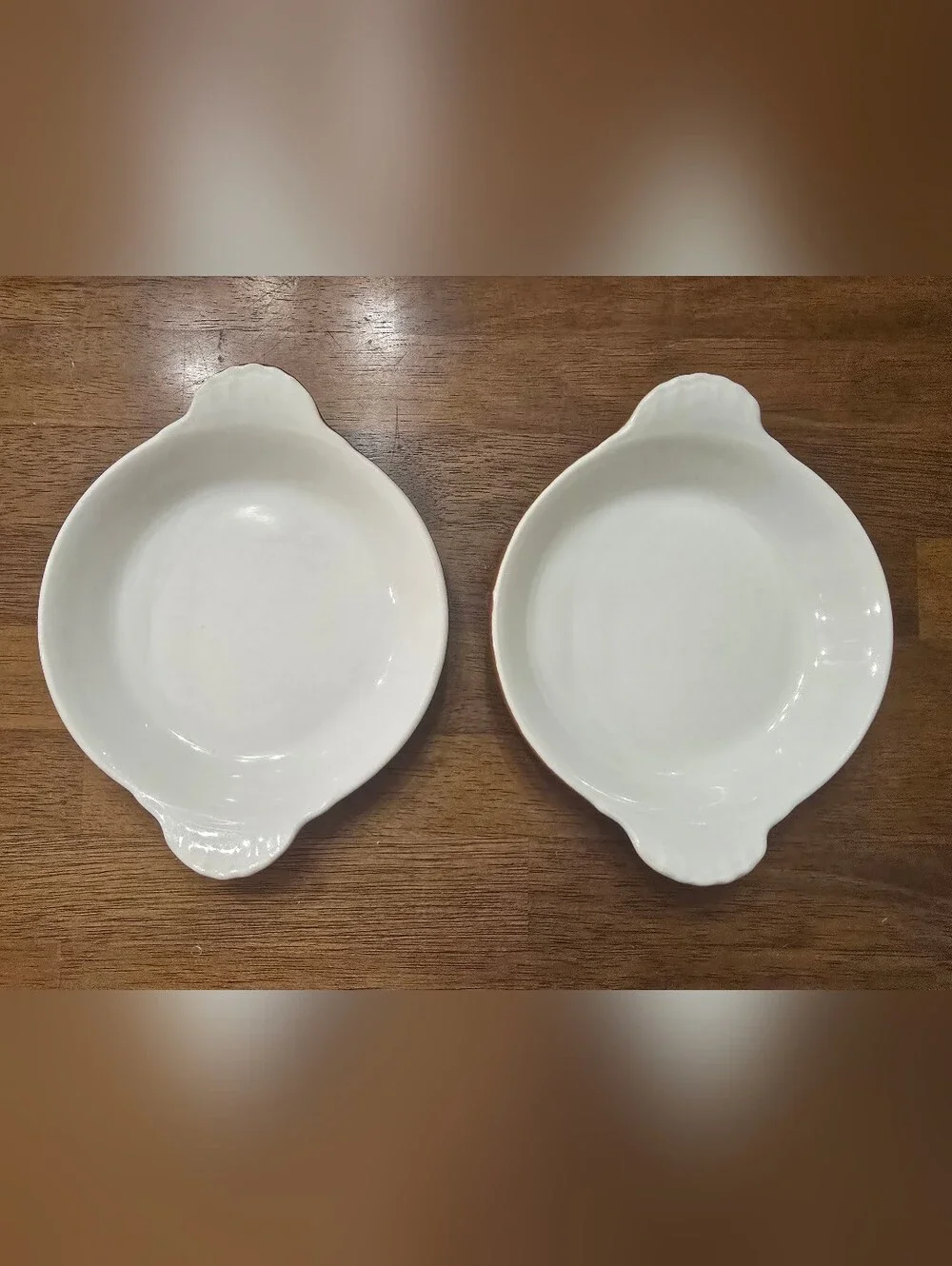 Set of 2 VTG Hall China 433 Oval Scalloped Baker Dishes Brown White Diner Crocks